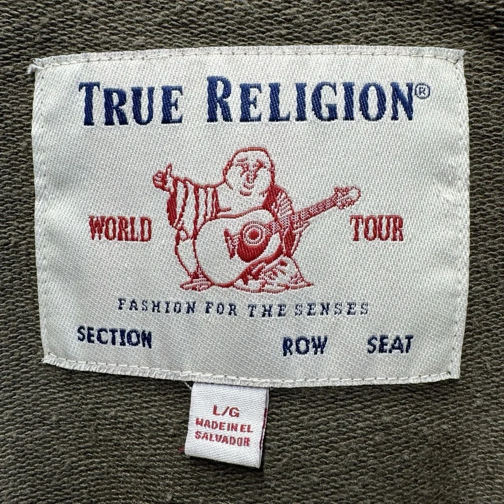True Religion Men's  Green Buddha Logo Full Zip-Up Hoodie‎ Sweatshirt Large #072